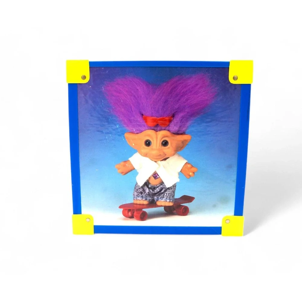 Vtg 1992 Ace Novelty Treasure Trolls Wooden Box Toy‎ Chest Storage Cube 90s